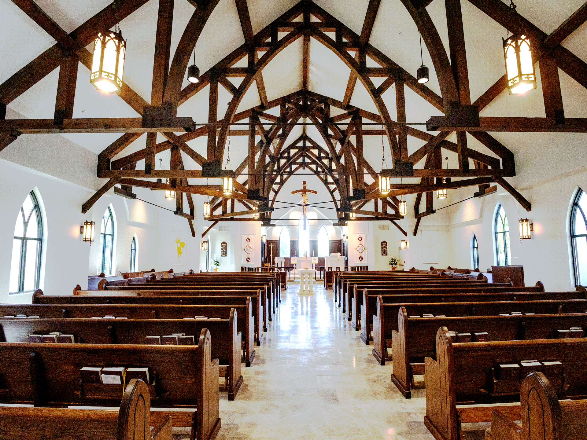 Zion Evangelical Lutheran Church custom exposed rafters long shot