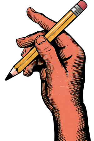 Handing holding pencil for design and construction